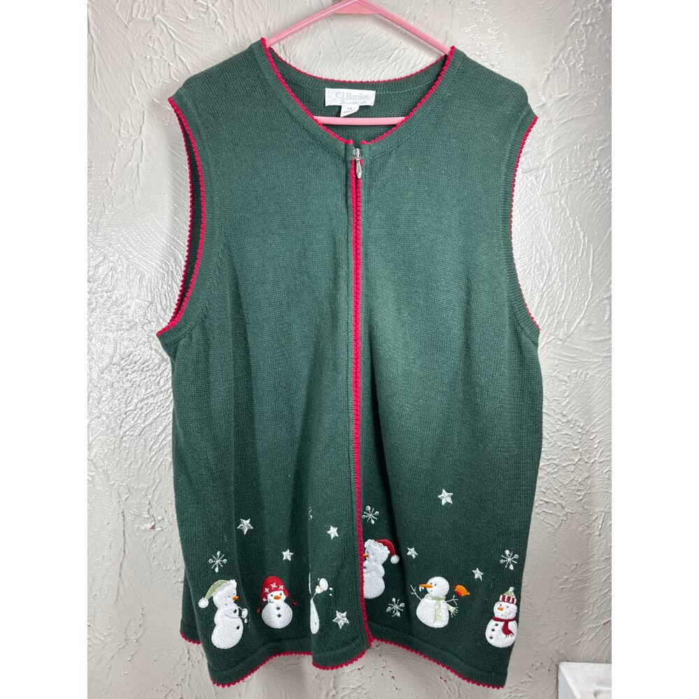 CJ Banks Christmas Snowman Embroidered Cardigan Vest Zip Front‎ Womens Size 1X